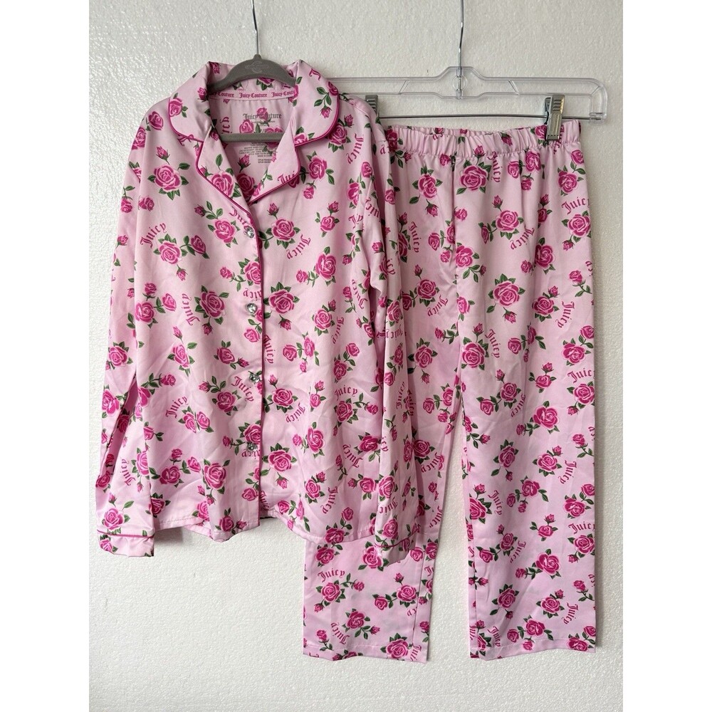 Juicy Couture 2pc Girls Pajama Set Pink Rose Short Sleeve 7/8 TOP 6/6x PANTS